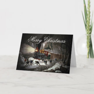 Festiva Tarjeta de Navidades de trenes de época