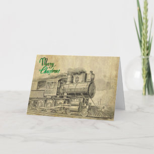 Festiva Tarjeta de Navidades de trenes de vapor de vintage