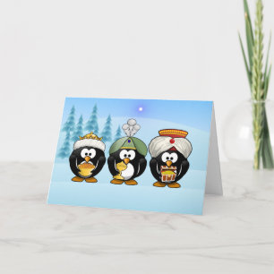 Festiva Tarjeta de Navidades de tres pingüinos de Wisemen