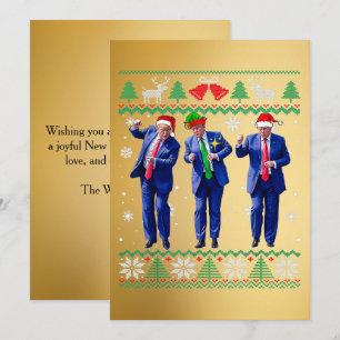 Festiva Tarjeta de Navidades de Trump Santa Hat Dance Gold