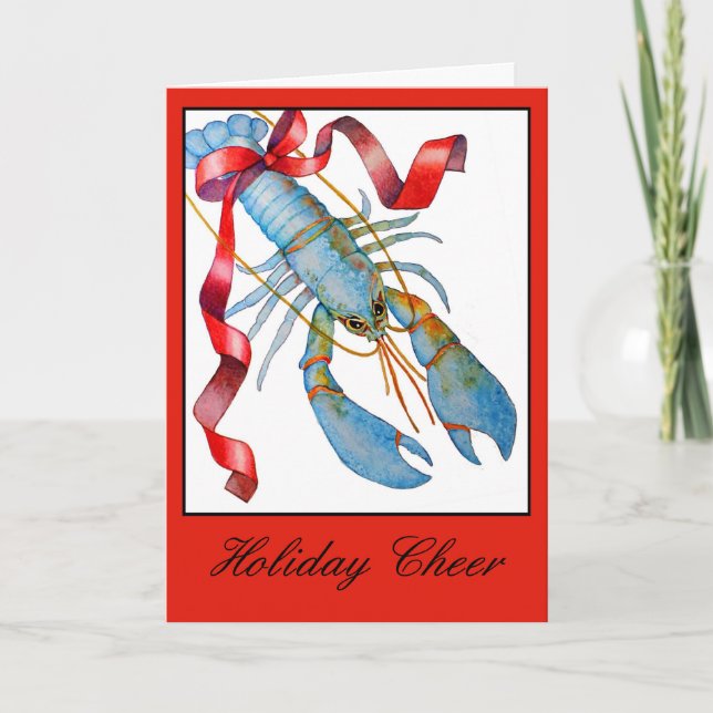 Festiva Tarjeta de Navidades de vacaciones Blue Lobster (Anverso)