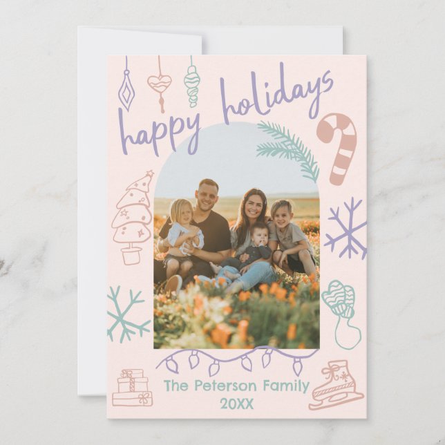 Festiva Tarjeta de Navidades de vacaciones de Doodle Arch  (Anverso)