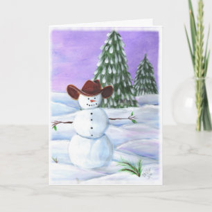 Festiva Tarjeta de Navidades de Vaquero Snowman