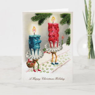Festiva Tarjeta de Navidades de Velas Vintage