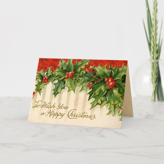 Festiva Tarjeta de Navidades de Victorian Holly (Anverso)