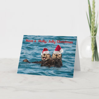 Festiva Tarjeta de Navidades de vida silvestre, nutrias co