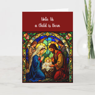 Festiva Tarjeta de Navidades de vidrio manchado de Nativid
