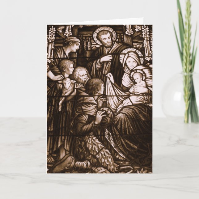 Festiva Tarjeta de Navidades de vidrio Sepia Stain (Anverso)