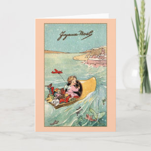 Festiva Tarjeta de Navidades de Vintage French Joyeux Noël