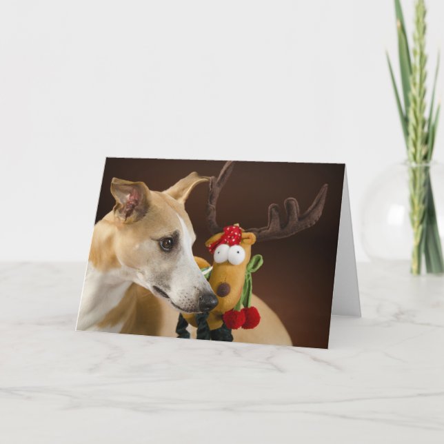 Festiva Tarjeta de Navidades de Whippet (Anverso)