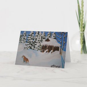 Festiva Tarjeta de Navidades de Winter Cabin Fox