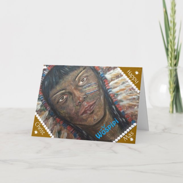 Festiva Tarjeta de Navidades de Wospipi Indio Americano. (Anverso)
