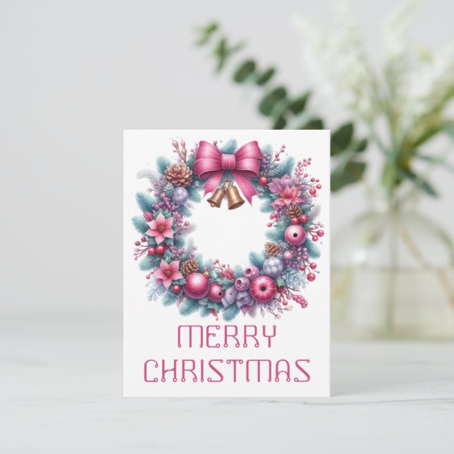 Festiva Tarjeta de Navidades de Wreath (Anverso de pie)