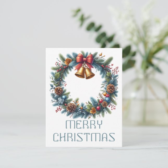 Festiva Tarjeta de Navidades de Wreath (Anverso de pie)
