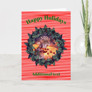 Festiva Tarjeta de Navidades de Wreath de Holly Berry con 