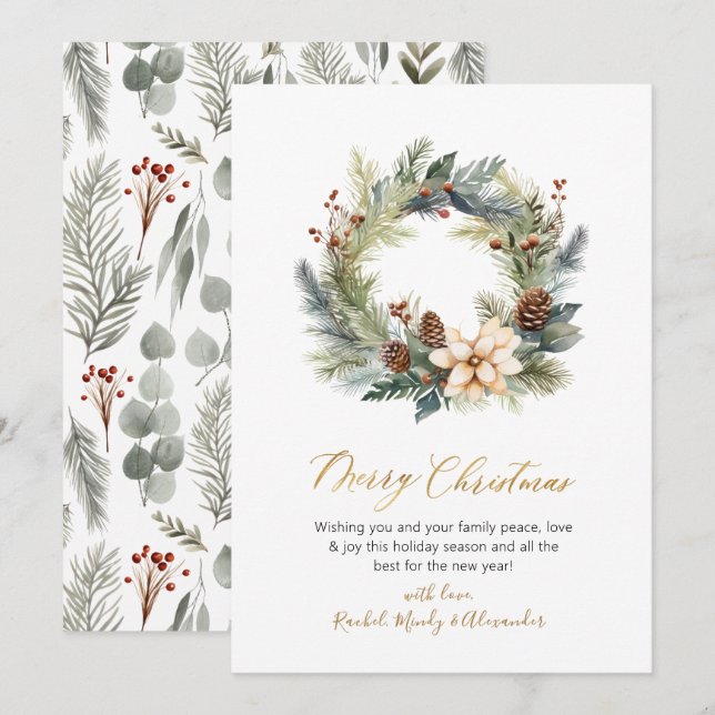 Festiva Tarjeta de Navidades de Wreath Greenery Elegante S (Anverso / Reverso)