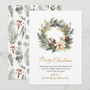 Festiva Tarjeta de Navidades de Wreath Greenery Elegante S