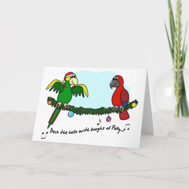 Festiva Tarjeta de Navidades Deck the Halls Parrot (Anverso)
