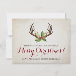 Festiva Tarjeta de Navidades Deer Antlers ~ Rustic