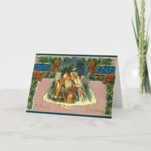 Festiva Tarjeta de Navidades del Ángel Victoriano y Santa 