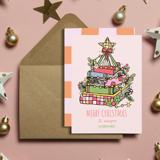 Festiva Tarjeta de Navidades del árbol del libro blanco