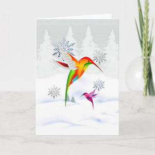 Festiva Tarjeta de Navidades del colibrí de vacaciones