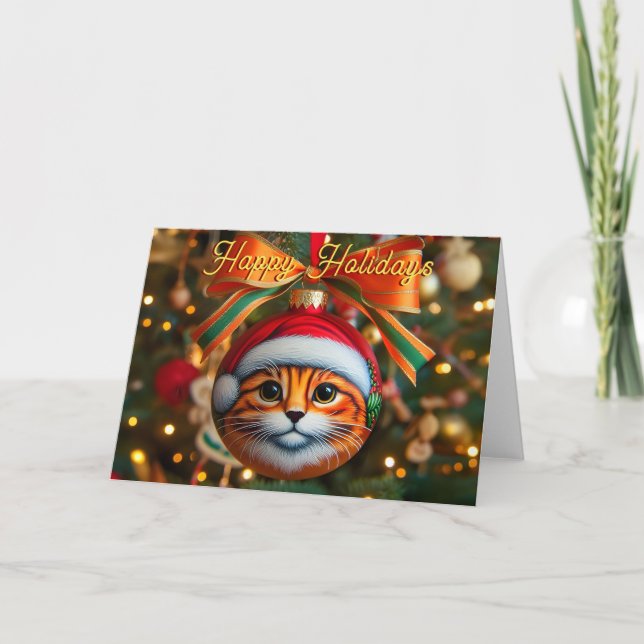 Festiva Tarjeta de Navidades del gato del naranja Tabby (Anverso)