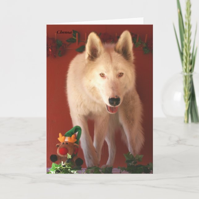 Festiva Tarjeta de Navidades del lobo ártico (Anverso)