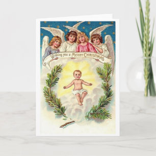 Festiva Tarjeta de Navidades del Niño Vintage Jesús y los