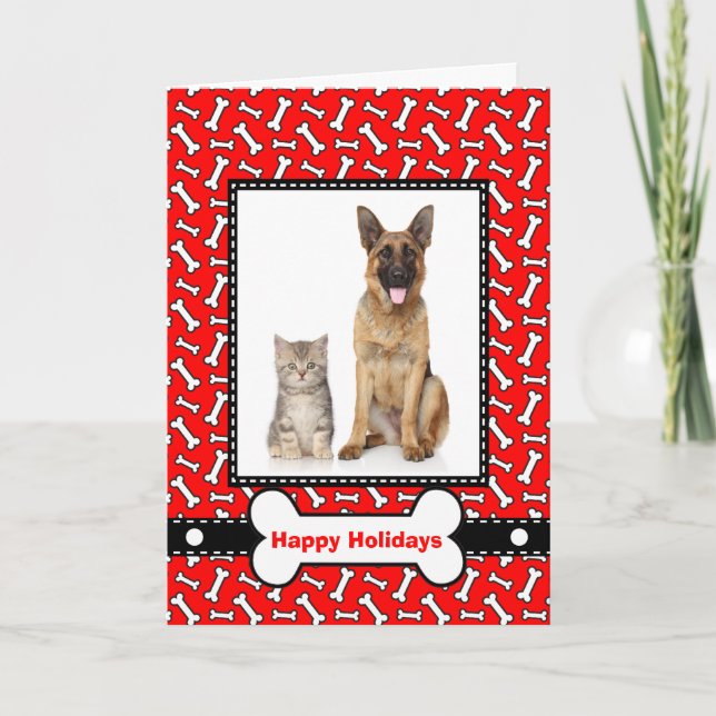 Festiva Tarjeta de navidades del perro y gato de la famili (Anverso)