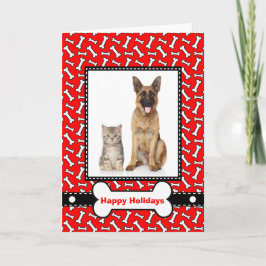 Festiva Tarjeta de navidades del perro y gato de la famili