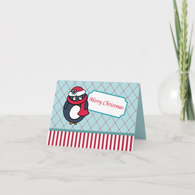Festiva Tarjeta de Navidades del pingüino (Anverso)