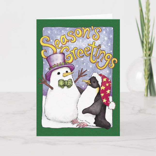 Festiva Tarjeta de Navidades del pingüino de nieve (Anverso)