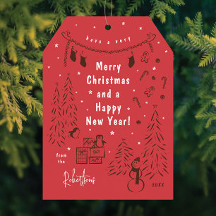 Festiva Tarjeta de navidades Doodle Brown & Red Navidades