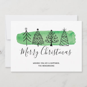 Festiva Tarjeta de Navidades Doodle de color de agua moder