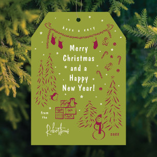 Festiva Tarjeta de navidades Doodle Red & Green Navidades