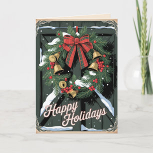 Festiva Tarjeta de Navidades EDITABLE Vintage Xmas de cuat