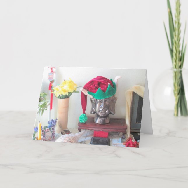 Festiva Tarjeta de Navidades Elf Budistas (Anverso)