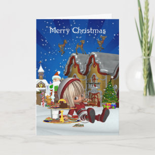 Festiva Tarjeta de navidades - Elf Cute Y Pueblo De Vacaci