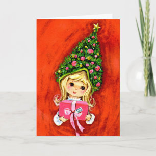 Festiva Tarjeta de Navidades elfo de los años 50
