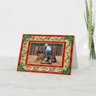 Festiva Tarjeta de Navidades en blanco de caballos de cuar