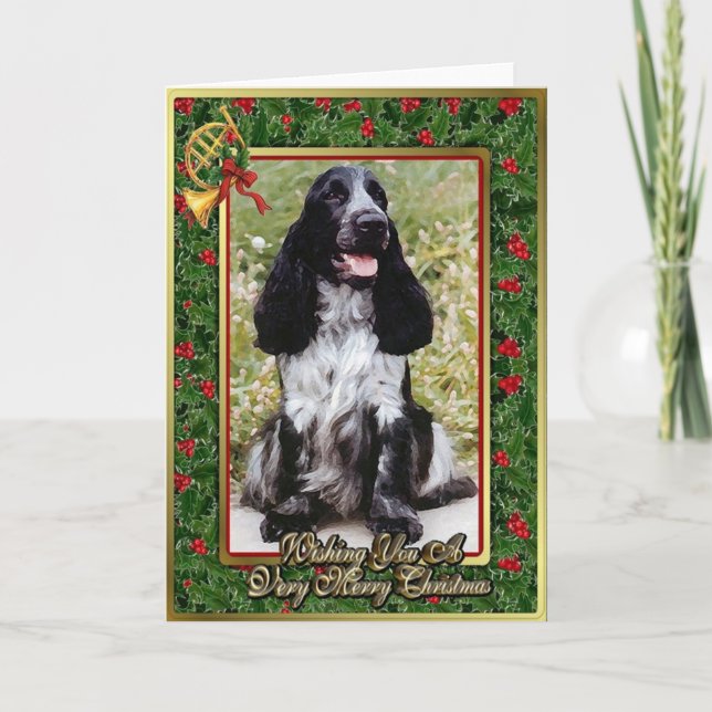 Festiva Tarjeta de Navidades en blanco de perro Cocker esp (Anverso)