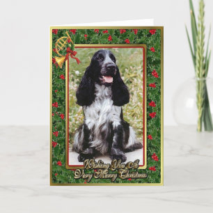 Festiva Tarjeta de Navidades en blanco de perro Cocker esp