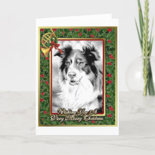 Festiva Tarjeta de Navidades en blanco de perro pastor aus