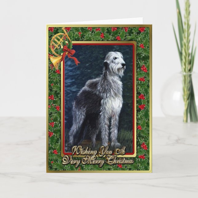 Festiva Tarjeta de Navidades en blanco de Wolfhound (Anverso)