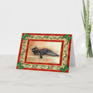 Festiva Tarjeta de Navidades en blanco para el gato de Bom