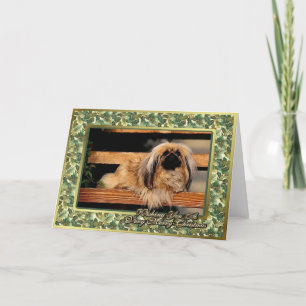 Festiva Tarjeta de Navidades en blanco para perro de Pekín