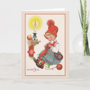 Festiva Tarjeta de Navidades escandinavos vintage God Jul