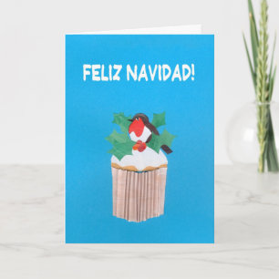 Festiva Tarjeta de navidades, español, pastel con Robin Re