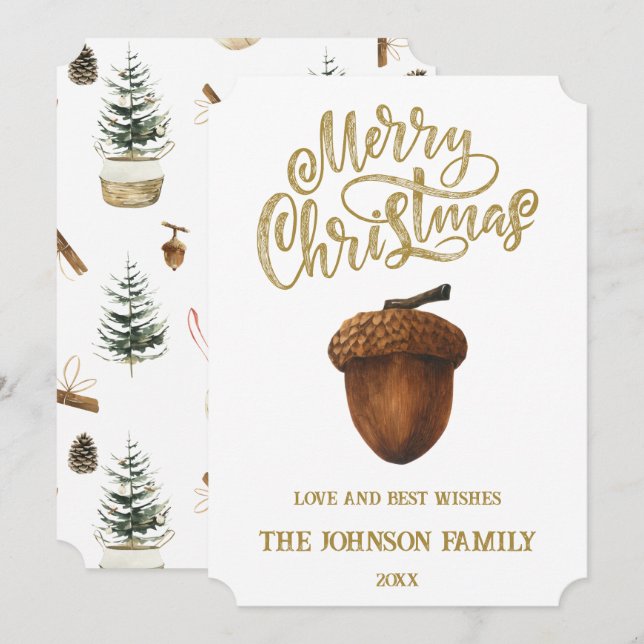 Festiva Tarjeta de Navidades Eucalyptus Acorns (Anverso / Reverso)